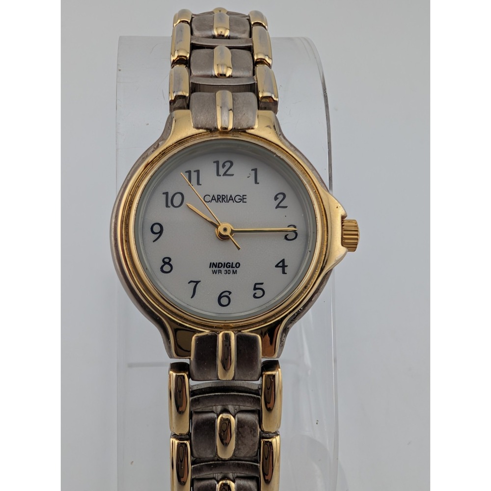 Timex Carriage Indiglo Watch Women 24mm Case Two Tone 6.5" Band- New‎ Battery